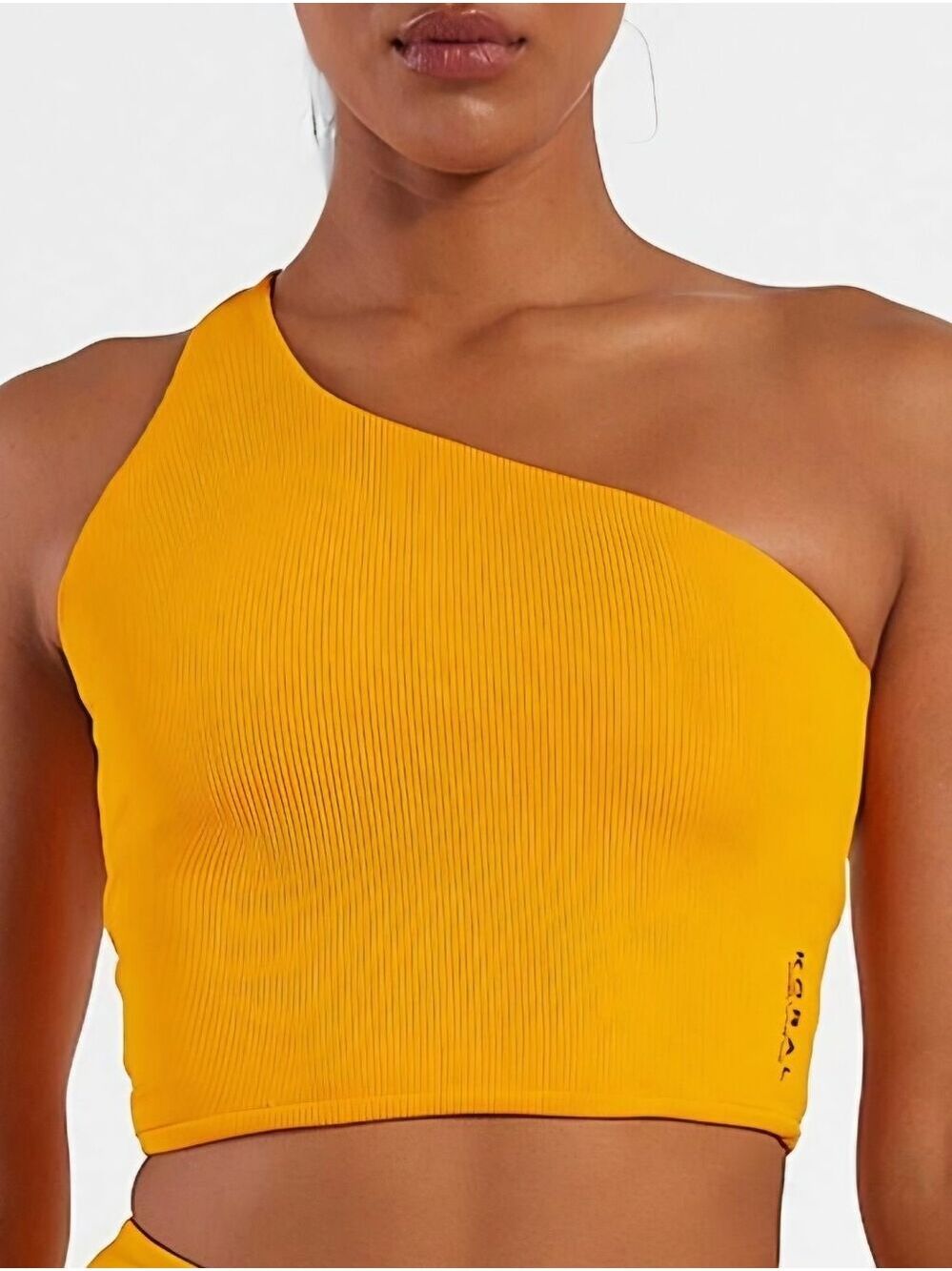 Koral One Shoulder Ribbed Crop Top Size Medium Gold NWT